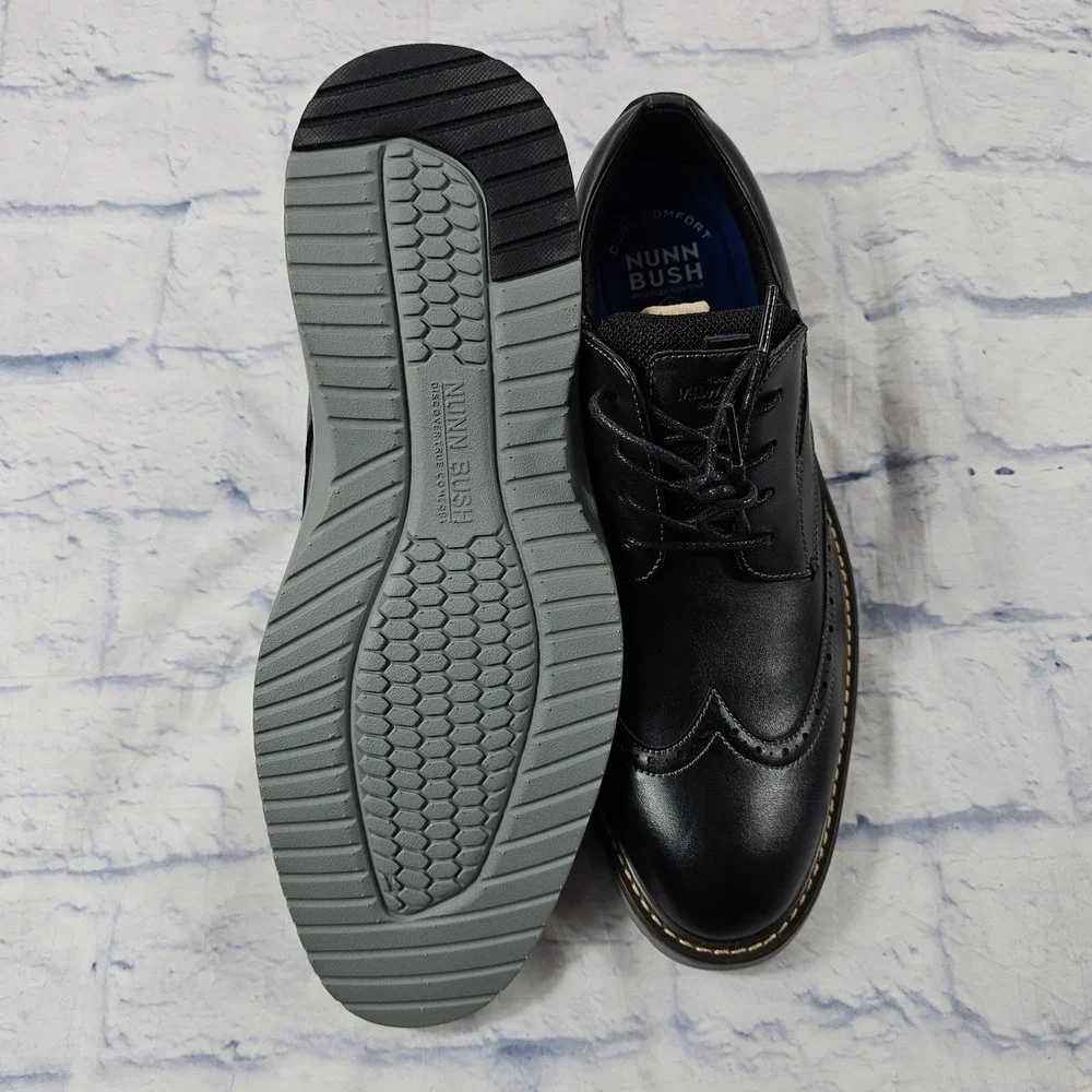 Nunn Bush Wingtip Oxford Mens 10 Black Dual Comfort Brogue Dress Shoes